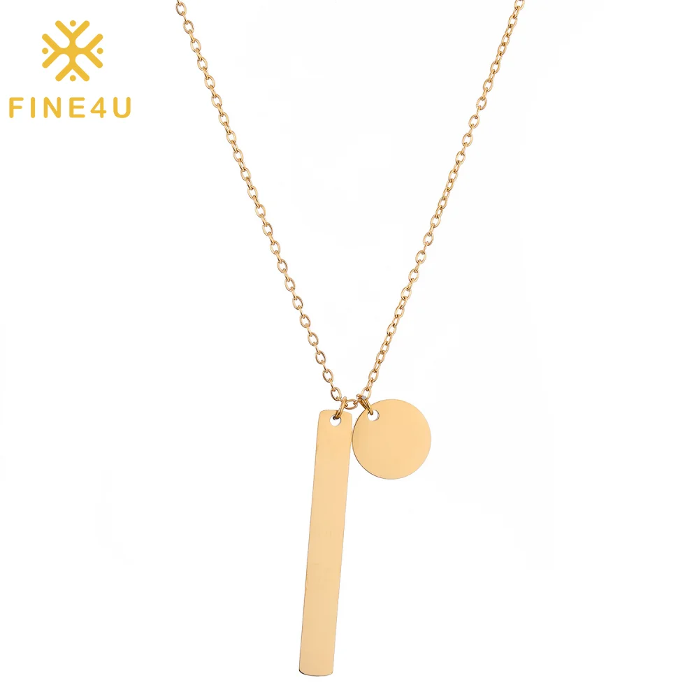 

Wholesale Custom Engraved Round Disc Pendant Gold Plated Blank Stainless Steel Bar Necklace