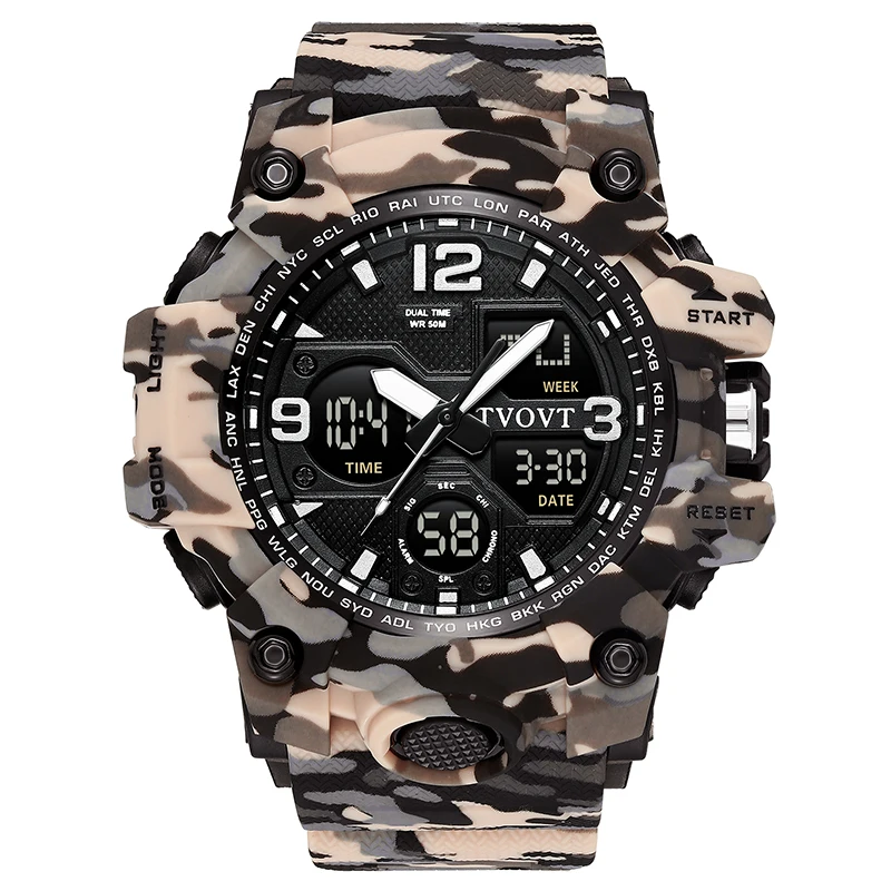 

Reloj Best Silicone Analog Digital Military Watch Fashion Camouflage Led Sport Men Wrist Watch Jam Tangan 8802, Black/blue/yellow/camouflage
