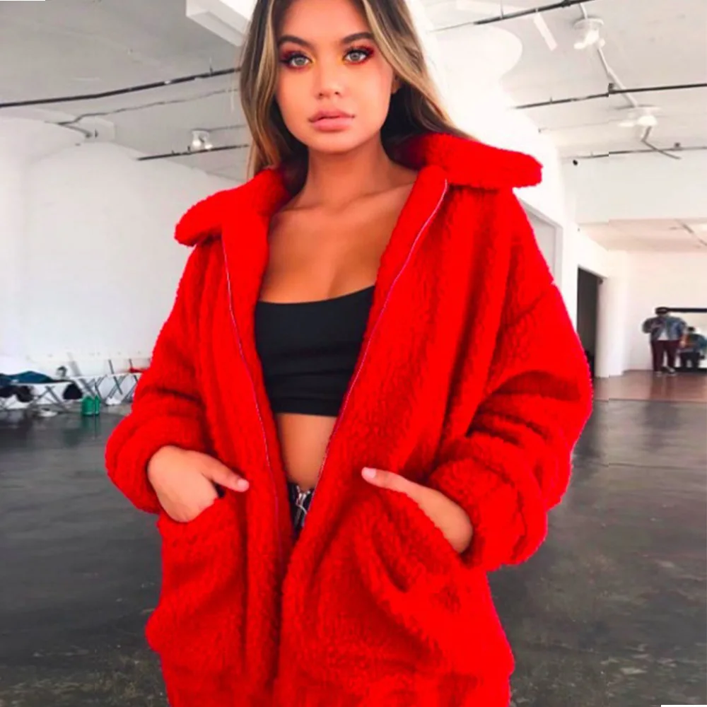 

KYB6050 Plus size Fall / Winter 2019 New Zipper Plush Jacket Women faux fur Jacket coat