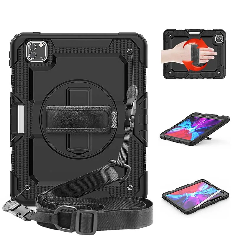 

Rugged Case with strap For ipad pro 11 inch 2nd generation case Heavy Duty Shockproof Cover With Kickstand black colour