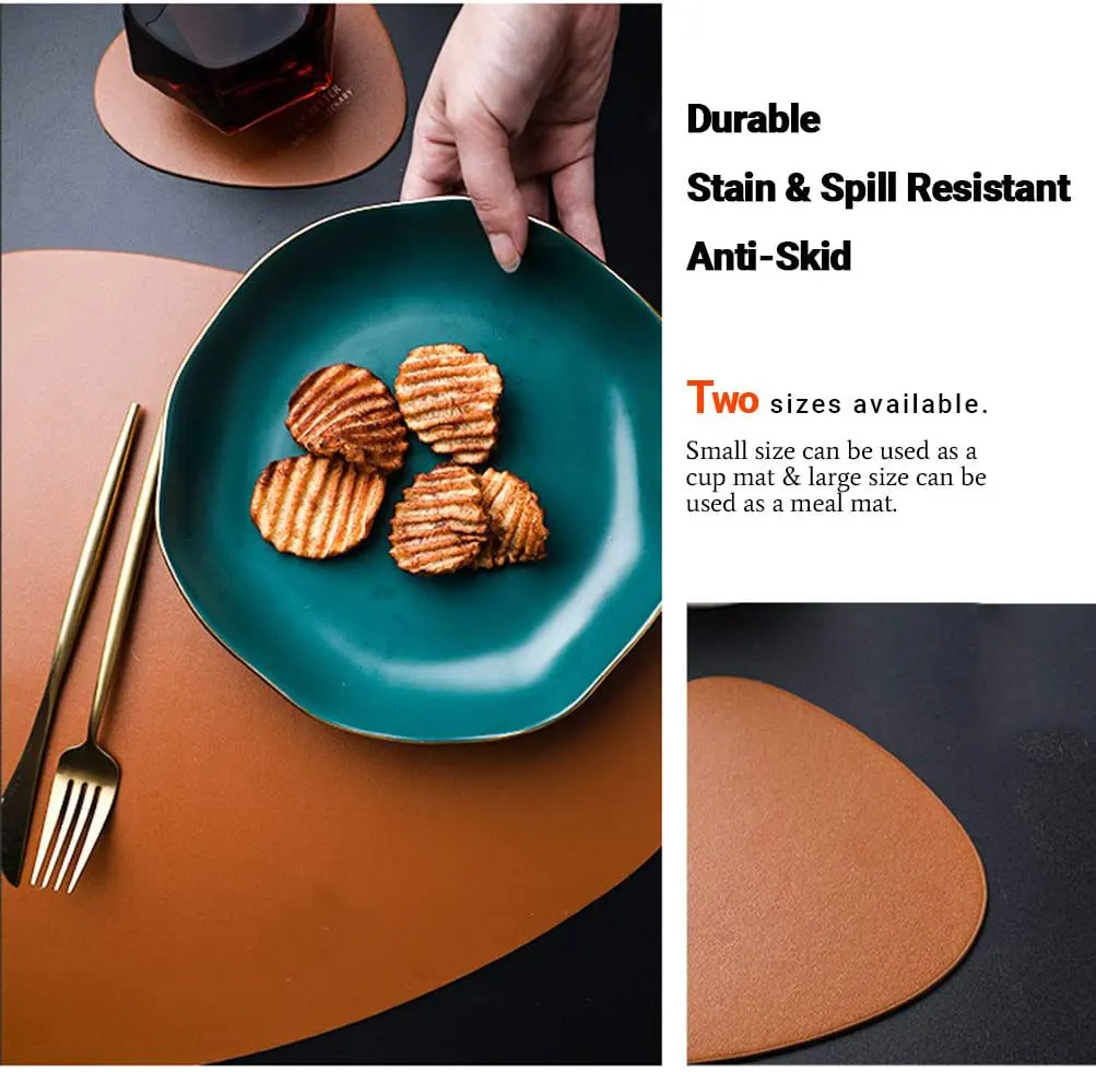 Faux Leather Placemats And Coasters Set,Round Leather For Dinner Table