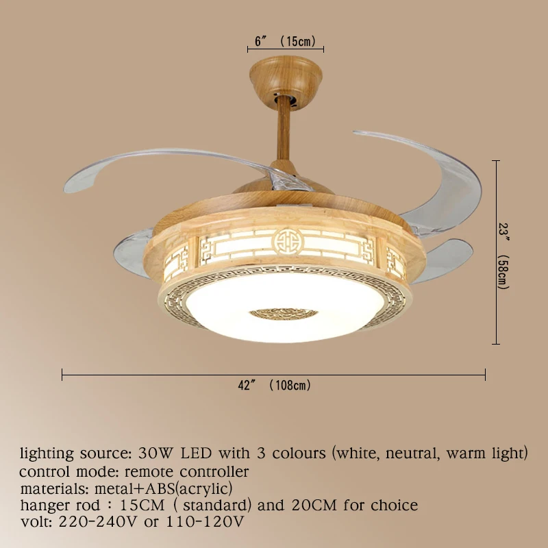 
Chinese Ceiling Fan Lights Modern With Remote Control Invisible Blade For Home Dinning Room Living Room 220V 110V 