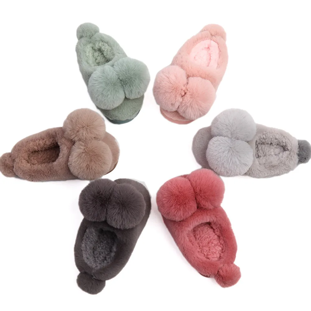 

2019kids winter Exquisite workmanship furry cute hair ball baby cotton slippers