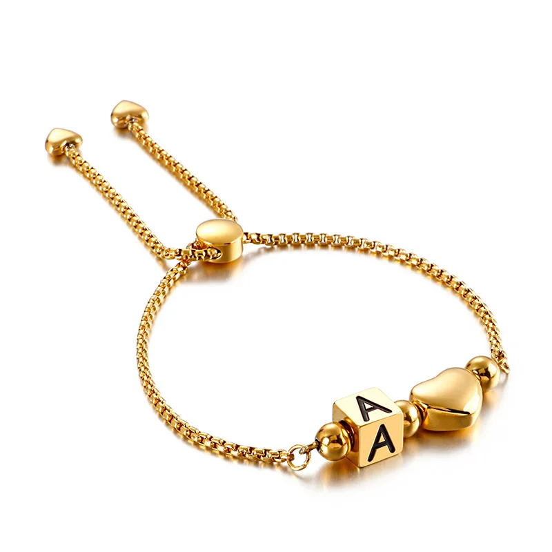 

Stylish simple 18K gold plated bracelet, 26 letters of the English heart adjustable bracelet jewelry