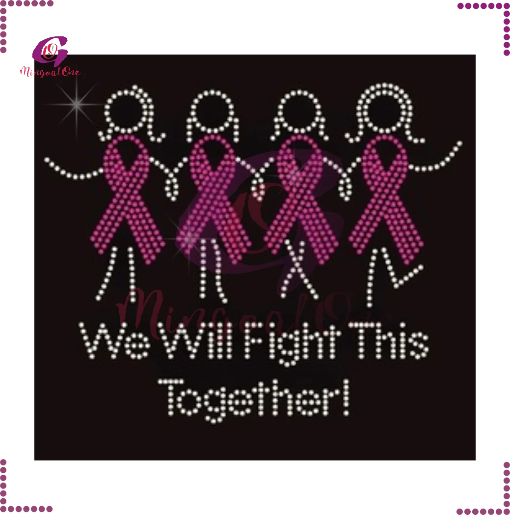 

We Will Fight Cancer Together Ribbon Hotfix Rhinestone Transfer, Select from color chart