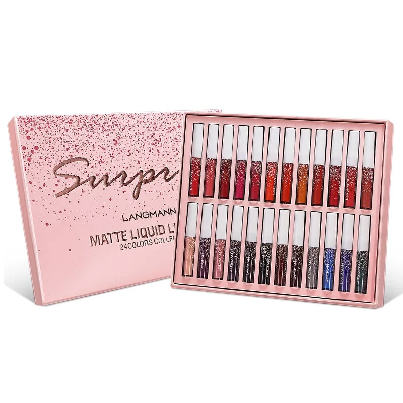 

LANGMANNI L9888 makeup tube lipstick 24colors set wholesale lipstick waterproof matte beauty cosmetic red matte lipstick, 24 colors set