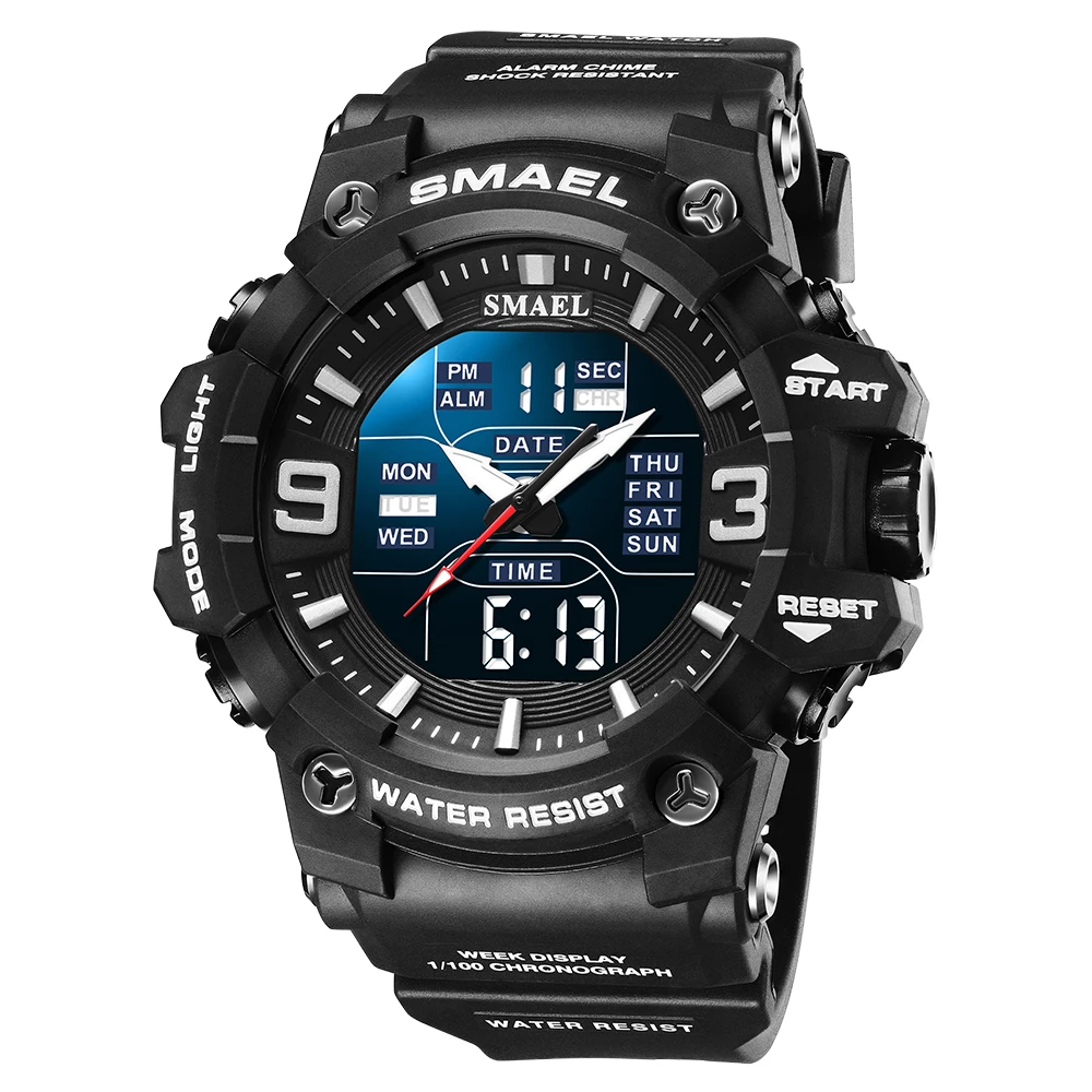 

Smael 8048 Top Sport Watch Military Big Head Dual Time Analog Led Clock Waterproof Sports Quartz Digital Men Wrist Watches