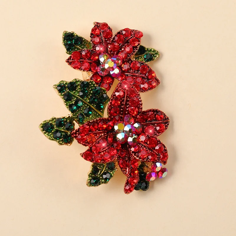 

JAENONES Custom Jewelry Alloy Rhinestone Brooch Pin Brooches Red Flower Women