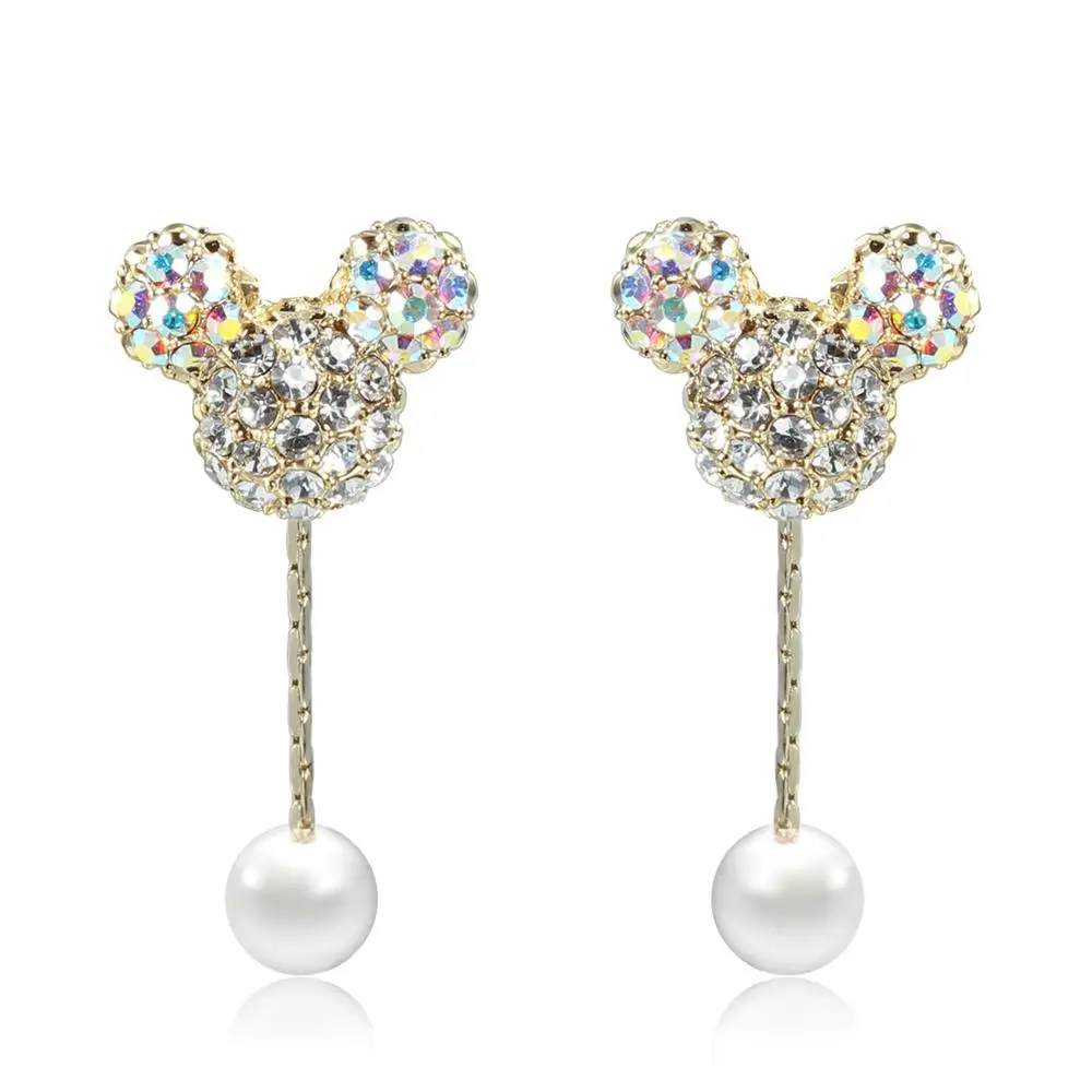 

VRIUA Cartoon Animal Mouse Women Earring CZ Zircon Earrings Kids Jewelry Drop Pearl Earrings Gifts boucle d'oreille, Golden sliver