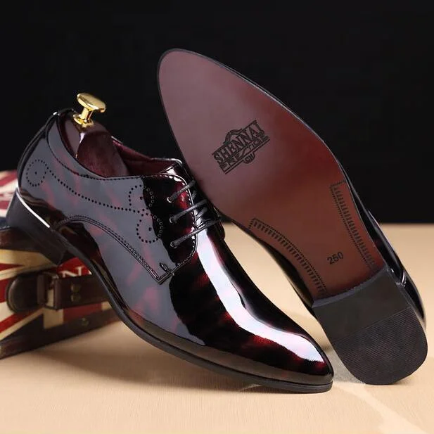 

2021 New italian design patent leather pointed toe oxford dress shoes plus size 46 47 48 italian men shoes, Black,blue,wine red