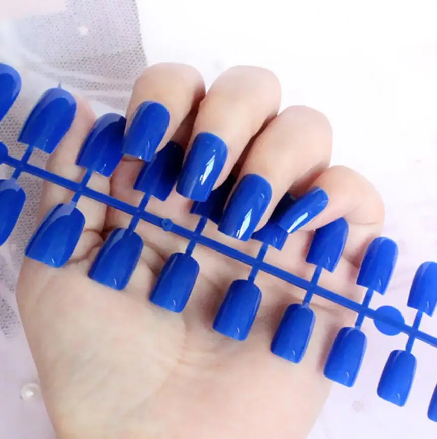 

High quality cheap fake nails colorful shining 24pcs medium square False Artificial nails Acrylic press on nails for Salon