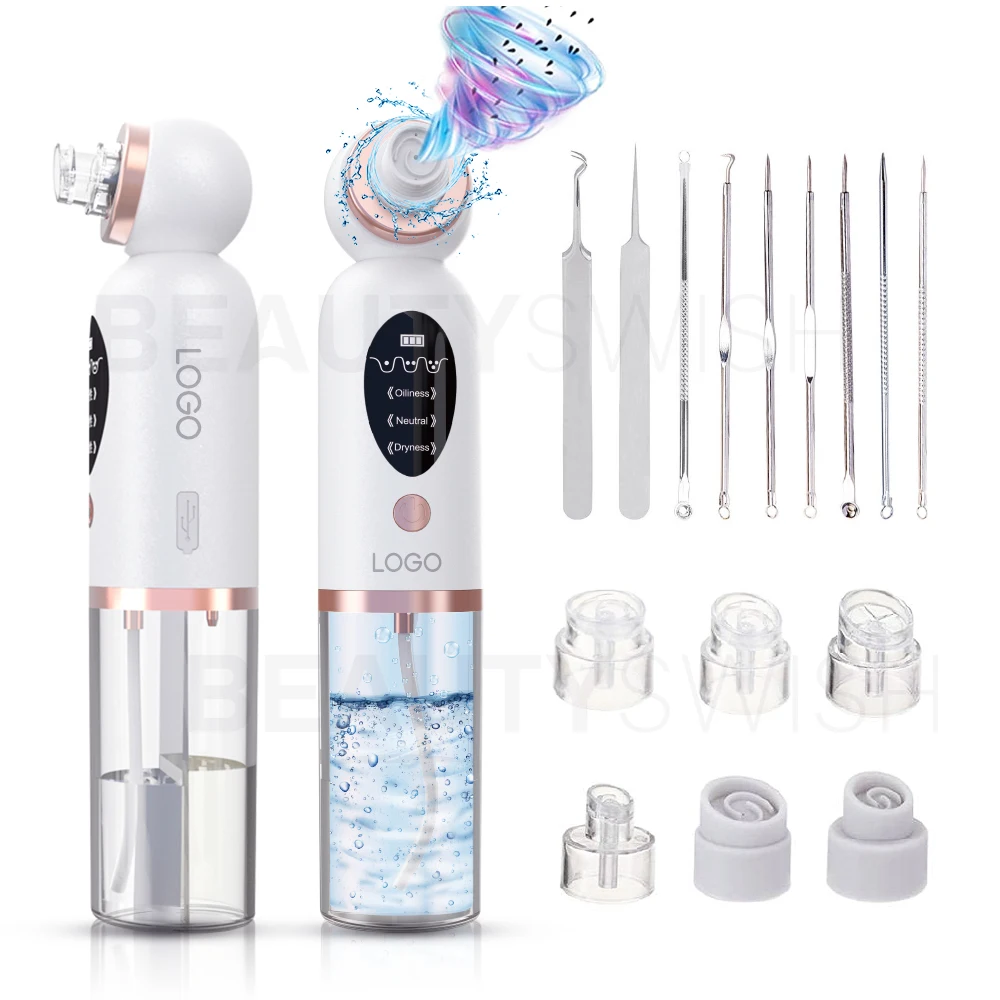 

OEM Rechargeable Water Facial Pore Pimple Cleanser Acne Removal Vacuum Suction Hydro Small Bubble Blackhead Remover, White/ customized color