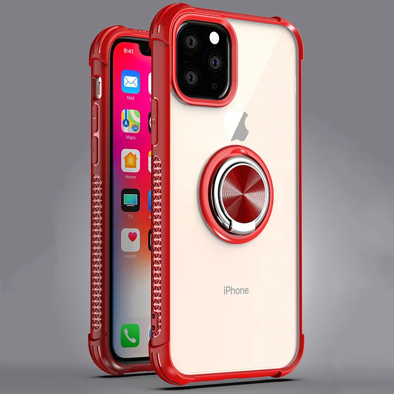 

For iPhone 11 Case with Metal Magnetic Ring Holder TPU PC Phone Case Kickstand Clear Mobile Back Cover For iphone 11 PRO max SE