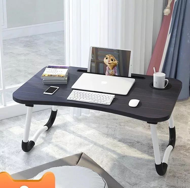 Portable Lap Tray Desk with Legs Slot and Cup Holder Foldable Laptop Bed Table Adjustable Laptop Desk for Bed and Sofa Black Convenient Table for Eating Writing Working and Officing 