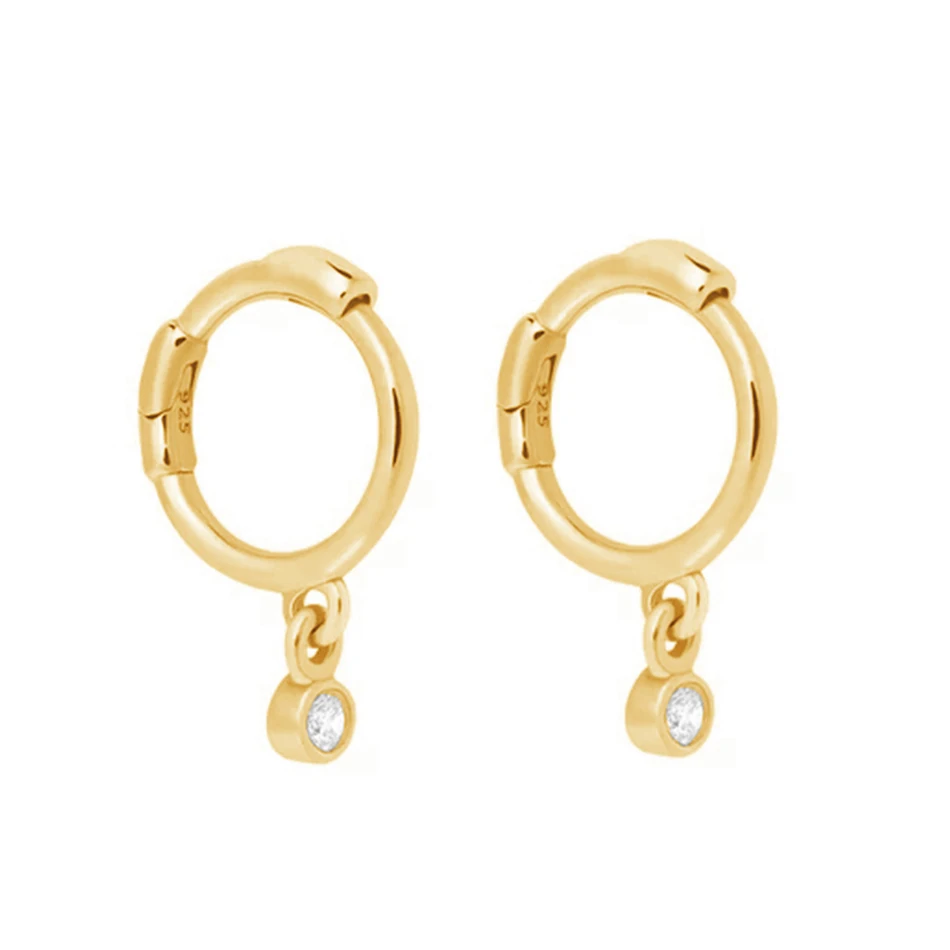 

high polish jewelry earrings 925 sterling silver nice 18k gold plated little bezel clicker hoop earrings