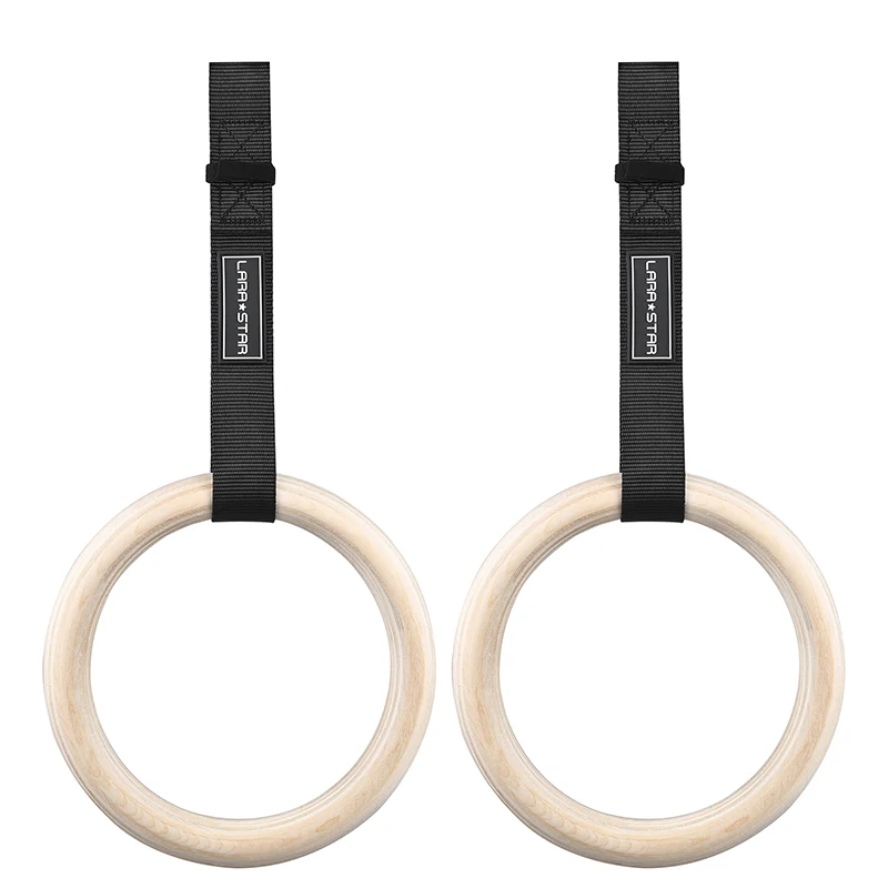 

premium 28 32mm exercise fitness Brand Roman birth wooden gymnastic ring with adjustable numbered straps buckle anchor carabiner