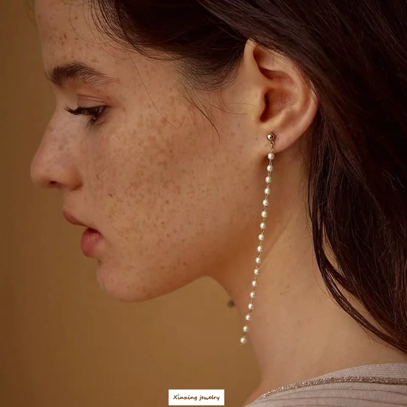 

Sparkling Crystal Pearl Tassel Earrings 2020 New Fashion Simple Hypoallergenic Long Chain Earrings For Women Party Jewelry