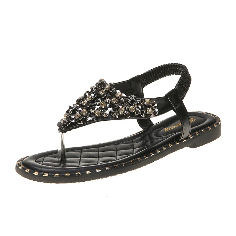 

Summer Fashion Rhinestone Flip-Flop Sandals Women 2021 New Elastic Band Flat Women Sandals