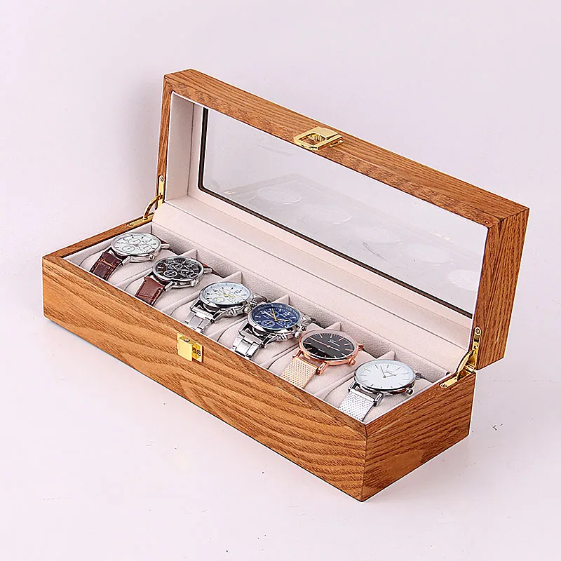 

6 Slots Willow Wood Color MDF Watch Packaging Box Luxury Watch Boxes Cases, Yellow