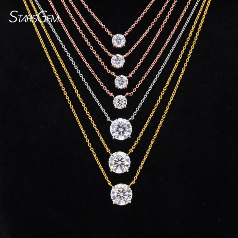 Starsgem Mossanite Fine Jewelry DEF Round Brilliant Cut Moissanite Diamond S925 10k 14k Gold Women Necklace