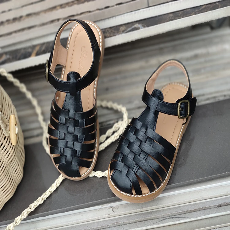 

Children's sandals fashion retro Baotou princess shoes for little girls soft-soled woven all-match casual shoes, 3 colors