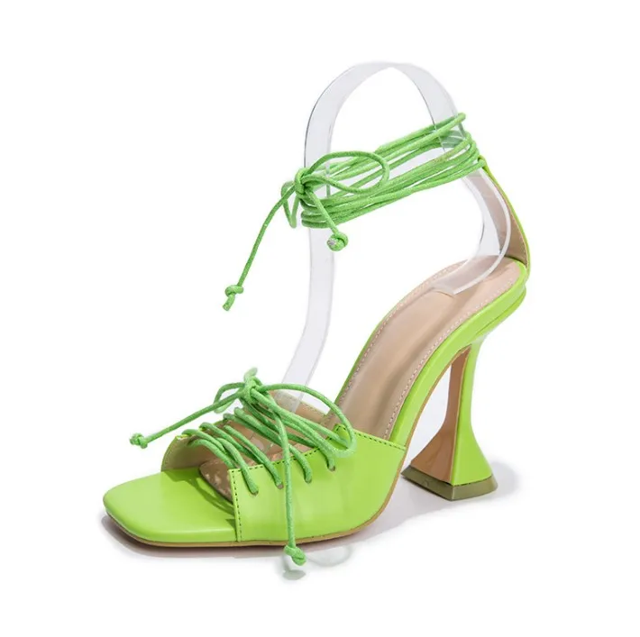 

Spring and summer new open-toe strappy ladies high-heel sandals outdoor party sandals, Green
