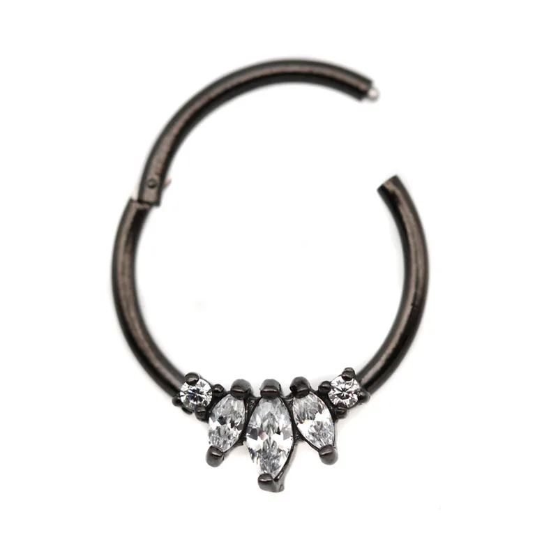 

Yizhi  black hinged nose septum hoop ring segment ring click on body piercing jewelry