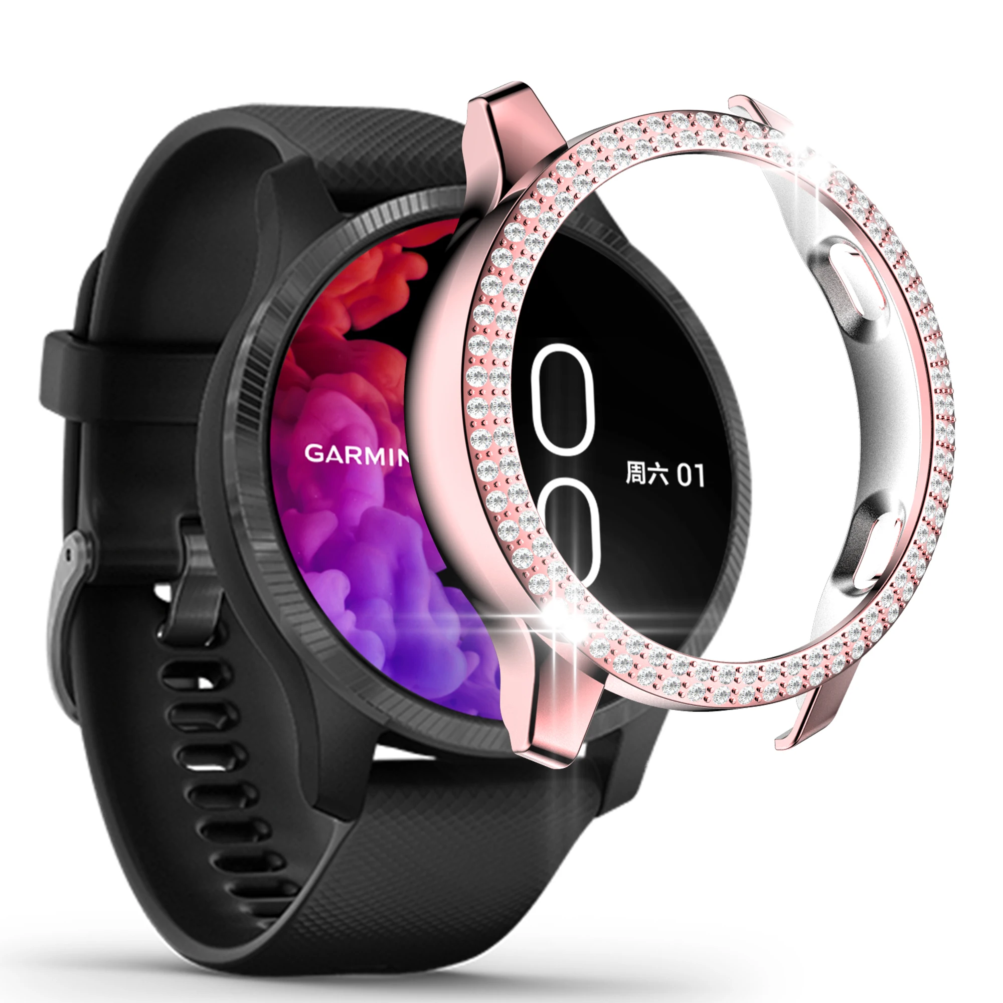 

Diamonds Protective Cover Hard PC Bumper Frame Protector Case Compatible for Garmin Watch Screen Protector, Multi colors