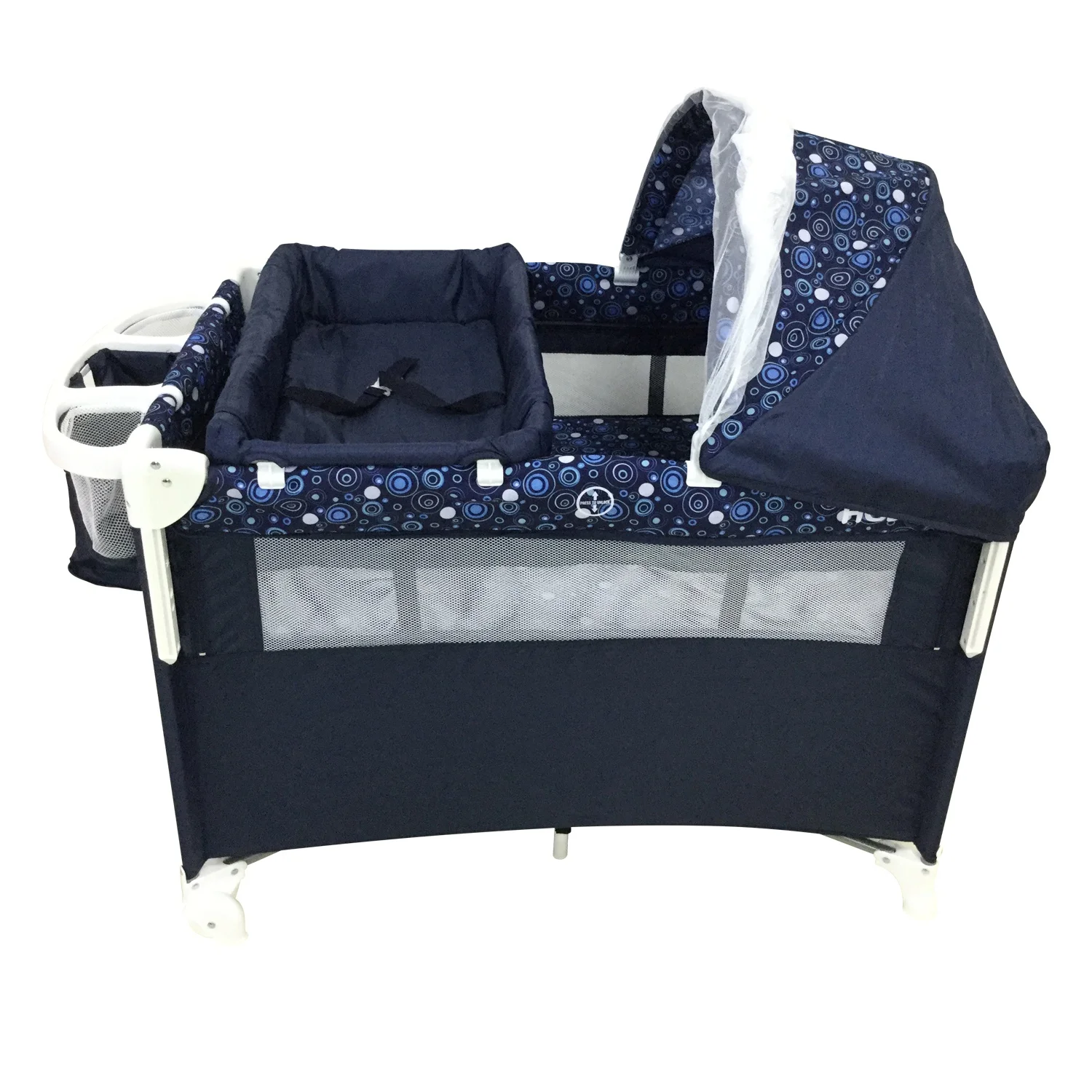 
baby playpen corral trvel cot crib bed with canopy and mosquito net foldable portable wheels diaper changer storage pink mesh 