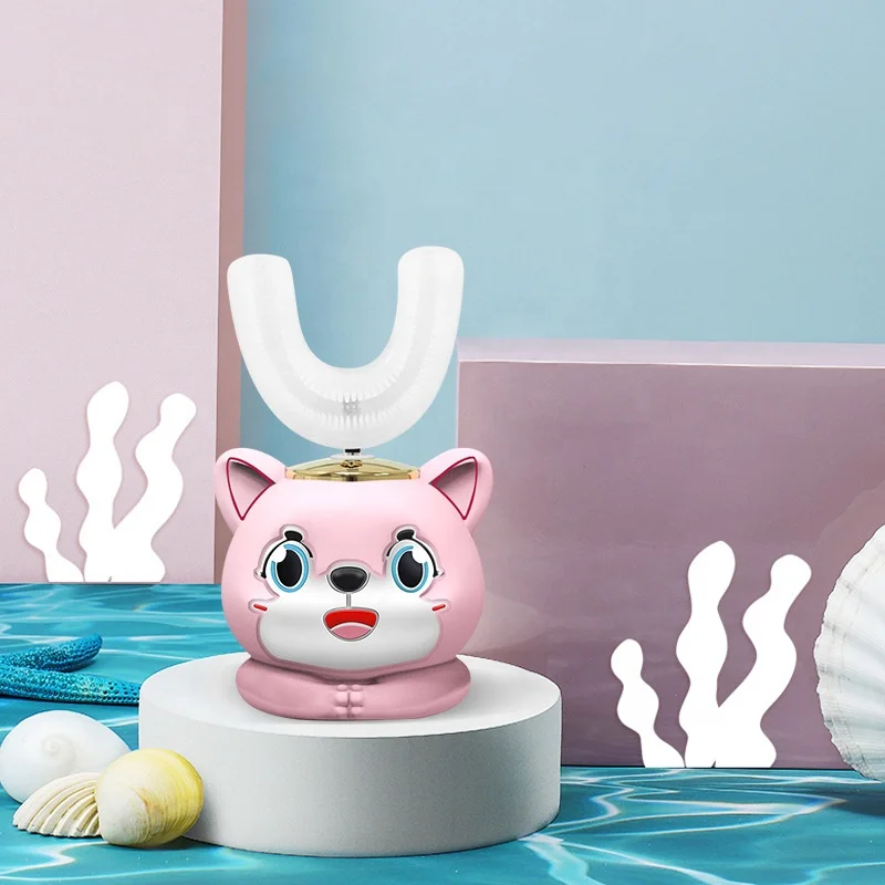 

Hot selling U Shape Ultrasonic Children Whitening Silicone teeth cleaner Electric tooth brush kids, Pink, blue, customization