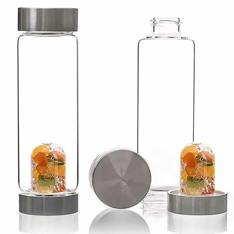 Crystal Elixir Infused Gem Water Bottle, Natural Crystal Healing Quartz Energy Water Bottle for Healing Wellness with Removable