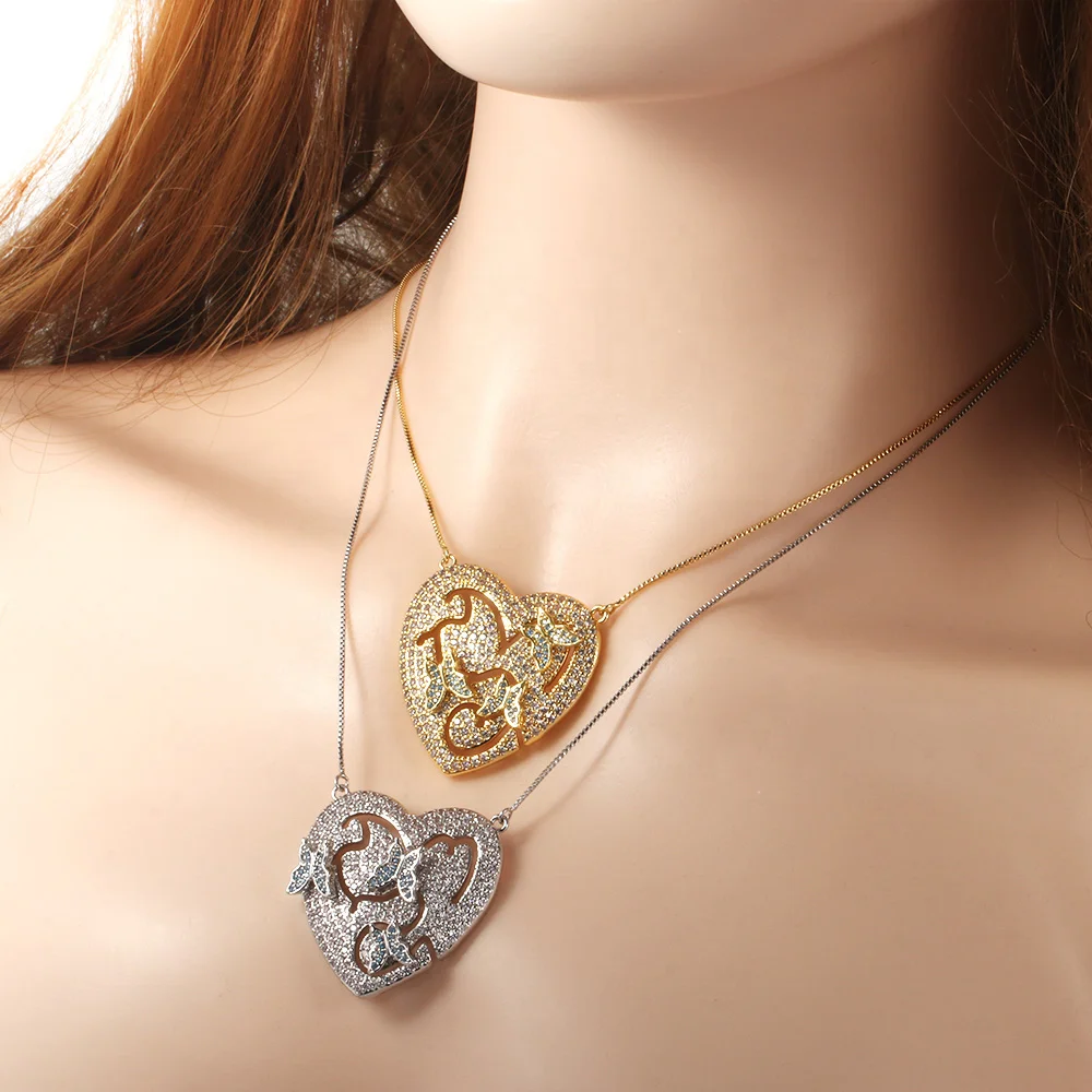 

High Quality Gold Filled Butterfly cz Pendant Gold plated Butterfly Charms Heart Pendant Necklace