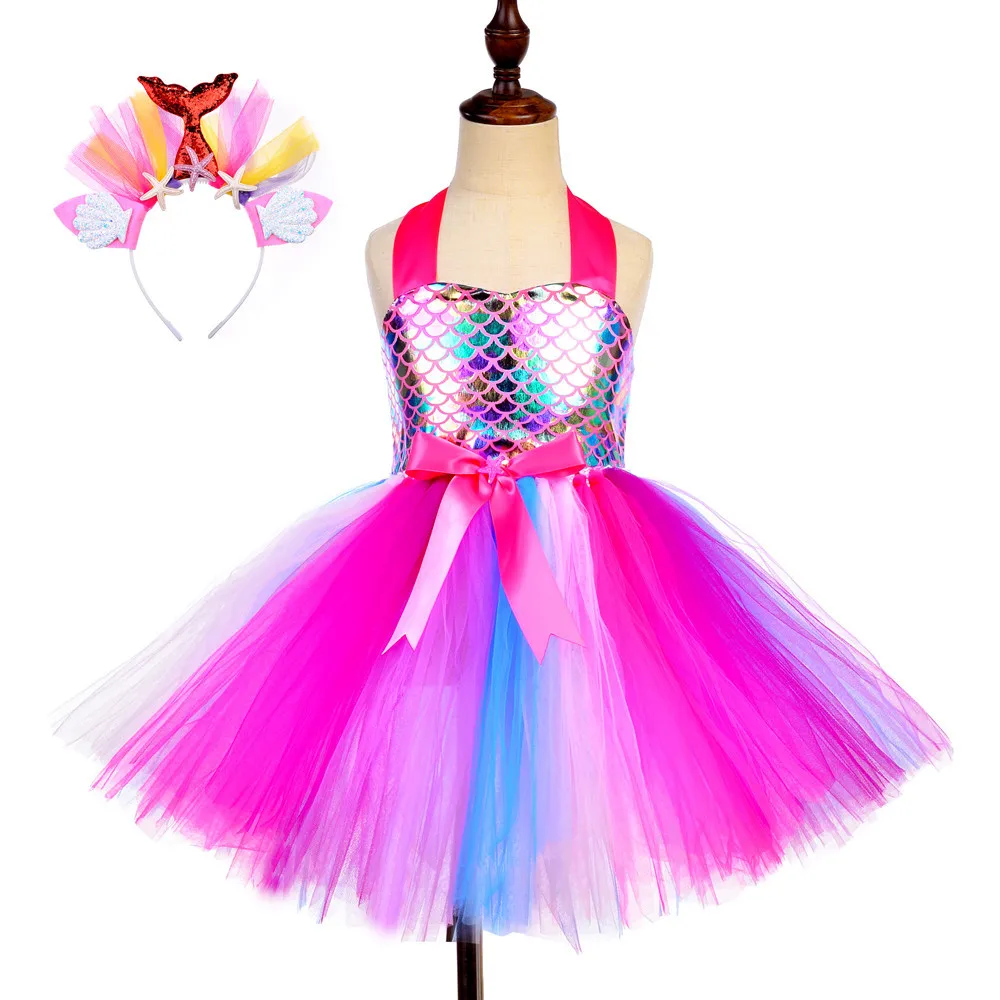 

Pretty Ocean mermaid princess pink blue bling bling Shinny kids ice snow girls ballet tutu school party dress, As picture