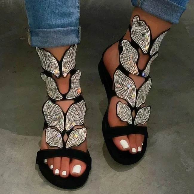 

Wholesale New women Bling Sandals Female fashion flats sandals for women Black women shoes sandals, Picture color