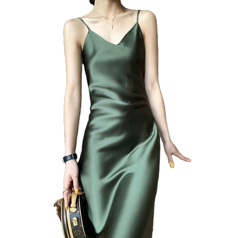 

Wholesale good quality slip dress ladies luxury slim body plus size silk satin dress