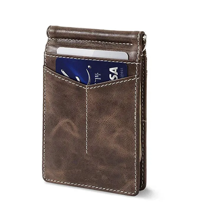 

Hot Sale Blocking Wallet Slim Bifold PU Leather Minimalist Front Pocket Wallets for Men with Money Clip