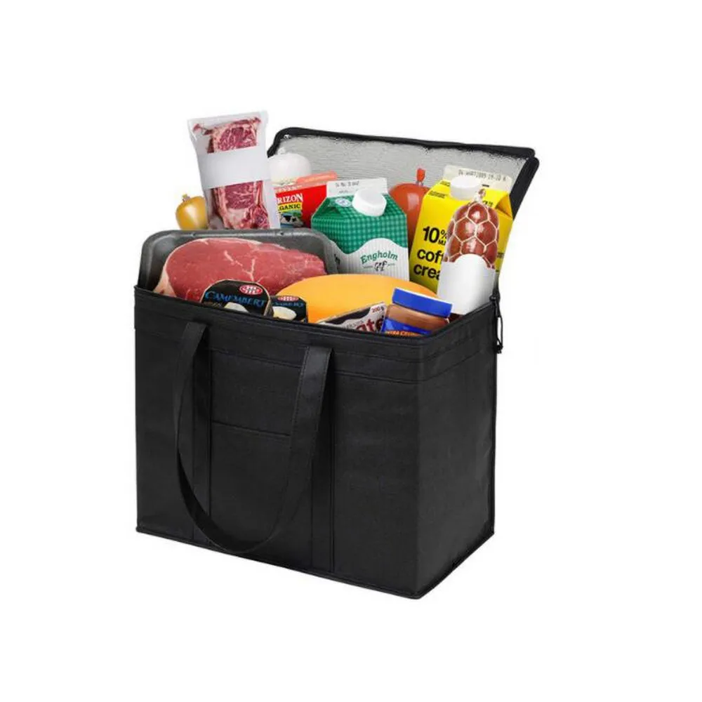 

Thermal Insulated Lunch Bag Grocery Lunch Cooler Tote Bag Reusable Hot & Cold Food Foldable Insulated Picnic Food Delivery Ba, Black