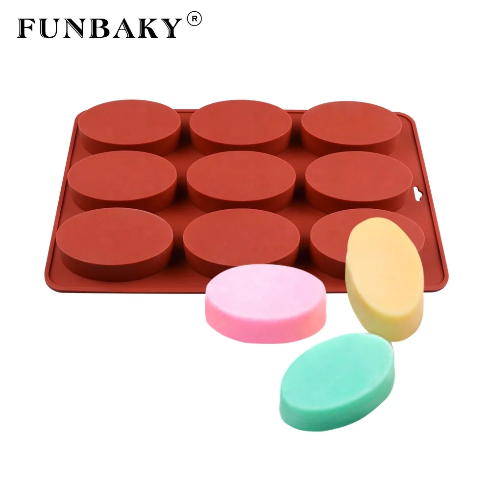 

FUNBAKY JSC3145 Reusable DIY 9 cavity body soap making kits oval shape soap candle silicone mold homemade, Customized color