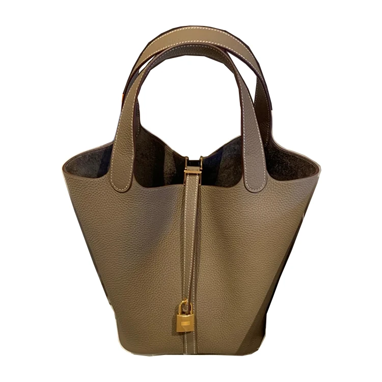 

Customizable logo women's bag 2021 new fashion handbag top layer cowhide mother's hand bag Genuine Leather Bucket Bag, As pics or custom