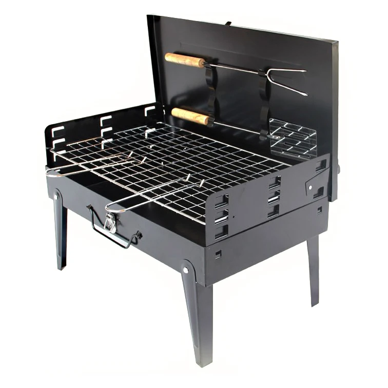 

Quality camping portable BBQ Charcoal Grill Set barbecue grills folding square bbq grill, Black