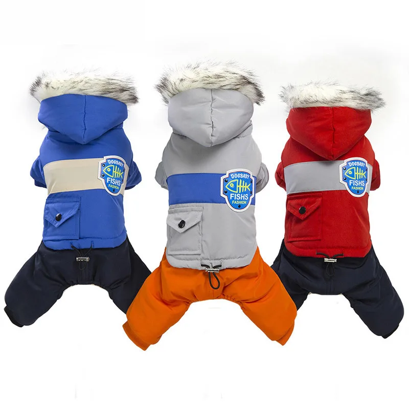 

Soft Winter Dog Clothes Puppy Jumpsuit Clothing Warm Dog Coat With Hood Fur Collar Pet Apparel Winter Dog Outfits, As picture