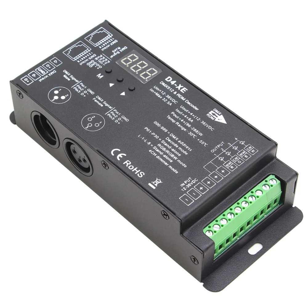 

D4-XE 4 Channel DC12V 24V 36V DMX512 Controller Stage DJ Light DMX 512 LED Controller