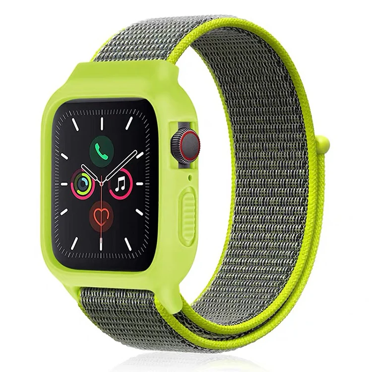 

dual color quick release adjustable braided nylon 2 in 1 smart watch strap with case for apple watch band