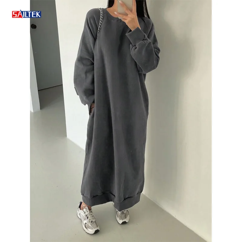 

2024 Custom Women Clothing Fleece Sweatshirt Dresses For Women High Quality Long Sleeve Pullover Long Hoodie Dress