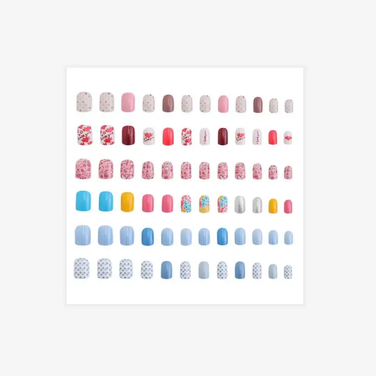 

3D Press On Artificial Finger Nails Decorative Fakenail 24 Fake Nail Box Sets Medium Square Press On Nails