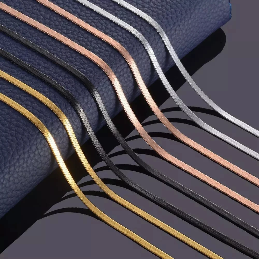 

Stainless Steel Flat Necklace Gold Waterproof Snake Chain Various Length