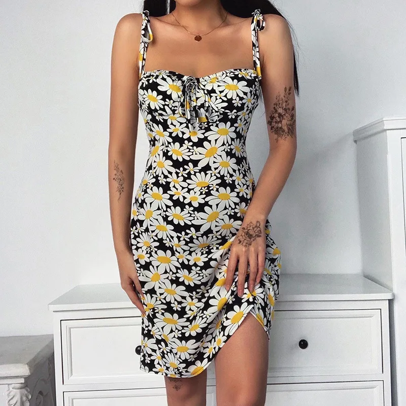 

2020 New Arrival High Quality summer collection Women spaghetti straps floral print ladies casual dresses