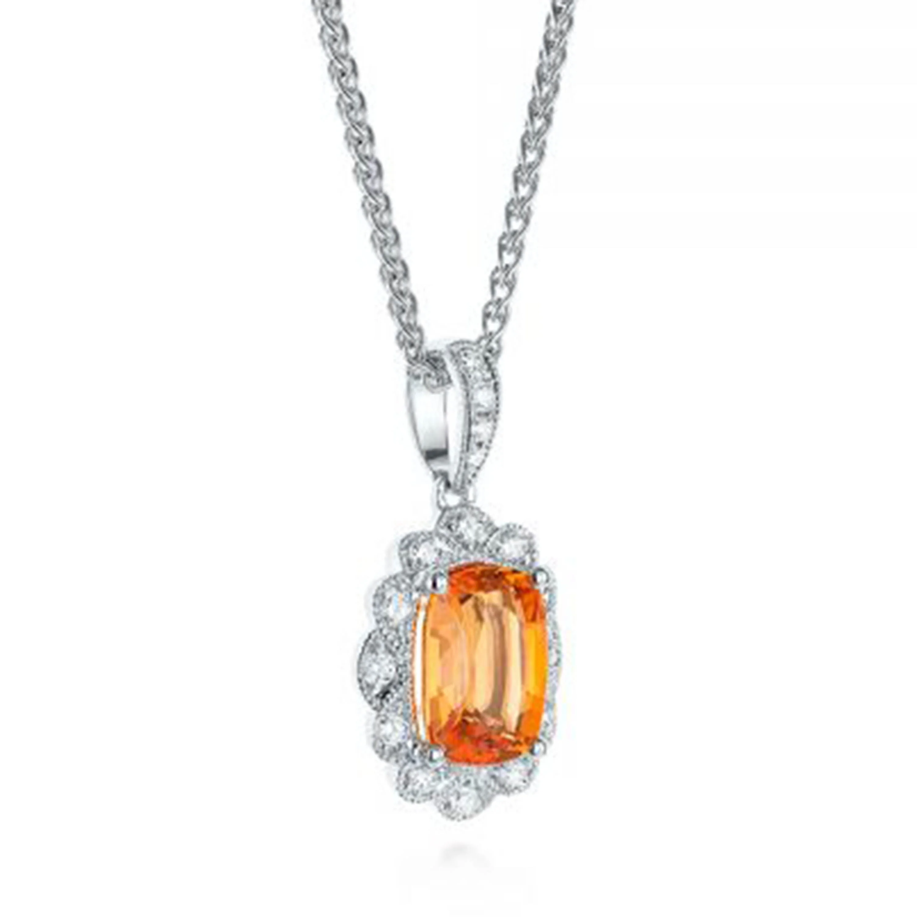 
Wholesale 925 Sterling Silver White Zircon Halo With Orange Color Sapphire Pendant For Girls 