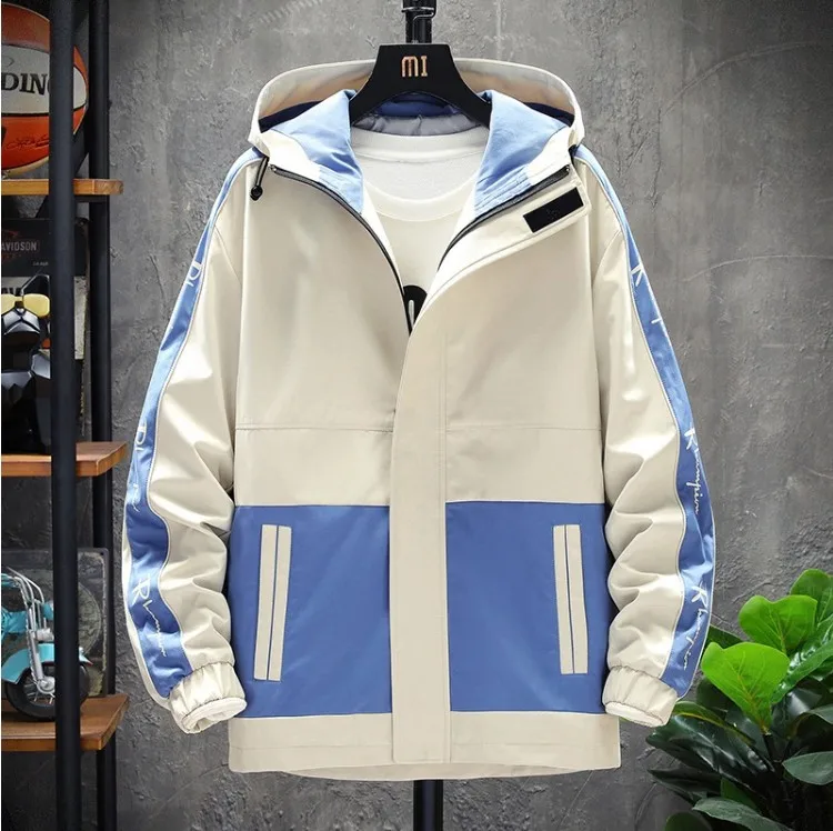 

2020 new Spring autumn stitching men's jacket zipper jacket loose overalls hit color hoodie cardigan wholesale coats