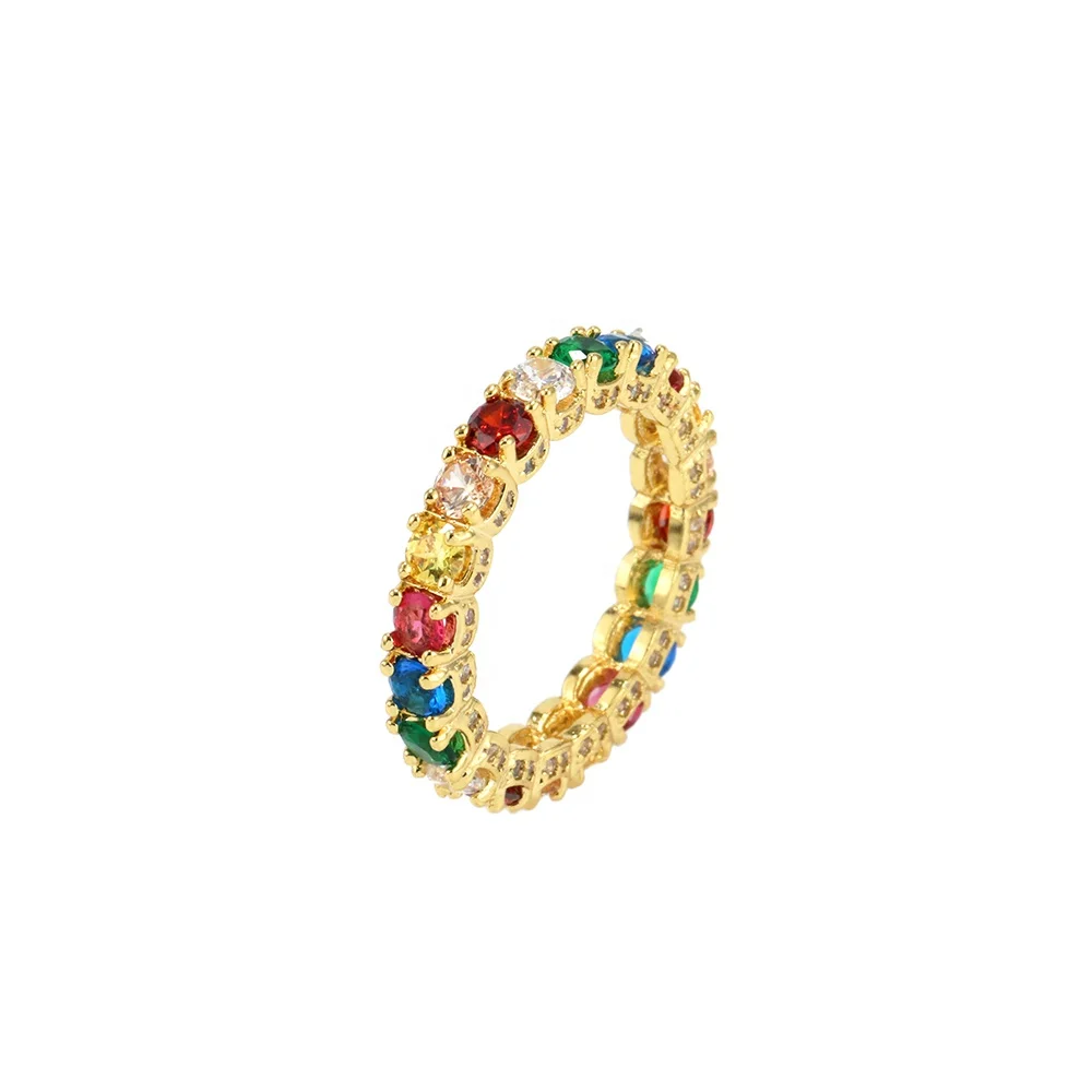 

Jewlrey Vendors 18k Gold Plated Rainbow CZ Diamond Women Rings Jewelry